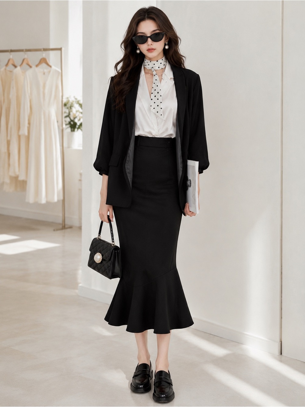 Women’s Black High-Waisted Mermaid Flare Maxi Skirt 80 CM